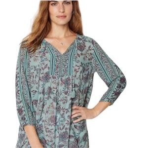 J Jill Women’s M Ashbury Peasant Tunic Canal Blue Thriving Jacobean Flor…